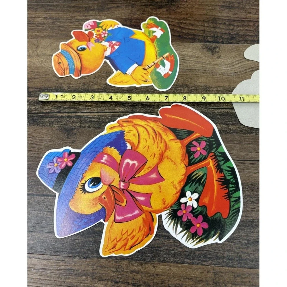 Lot Of 6 Easter Bunnies & Ducks Die-Cut Cardboard Wall Decorations Unmarked